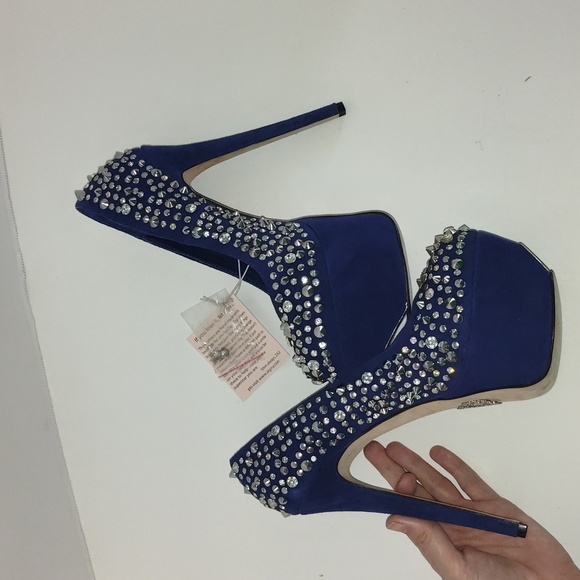 Blue ZigiNY Black Label Brink Studded Platform Pumps Stiletto Size 7 - Picture 6 of 16